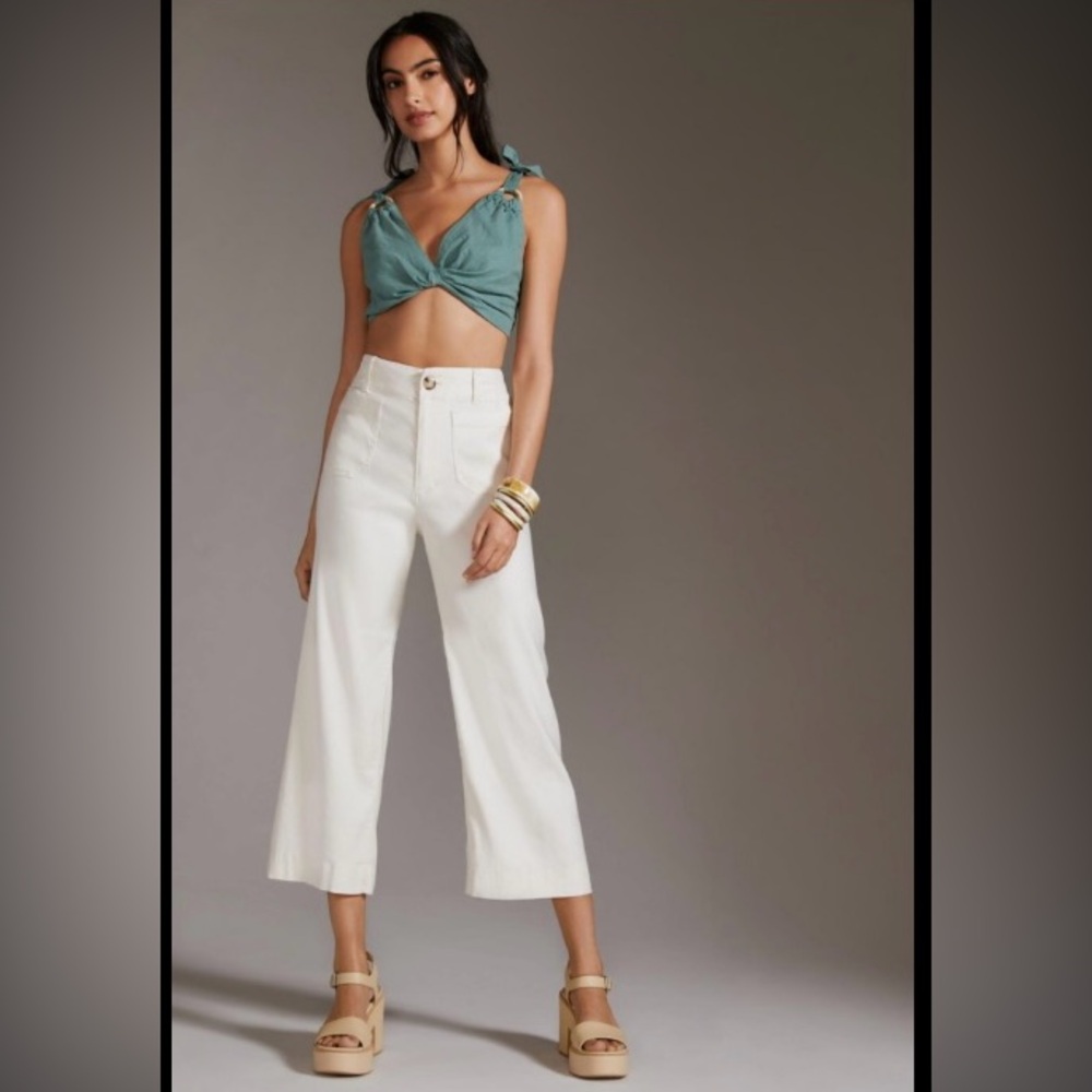 Maeve White Cropped Pants 31 Work Casual Fit Flare Lighweight Anthro